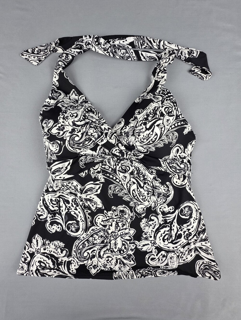 Lauren Ralph Lauren Tankini Bikini Top 8 Black Paisley Halter Tie Neck Surpline